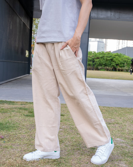 自然寬麻長褲