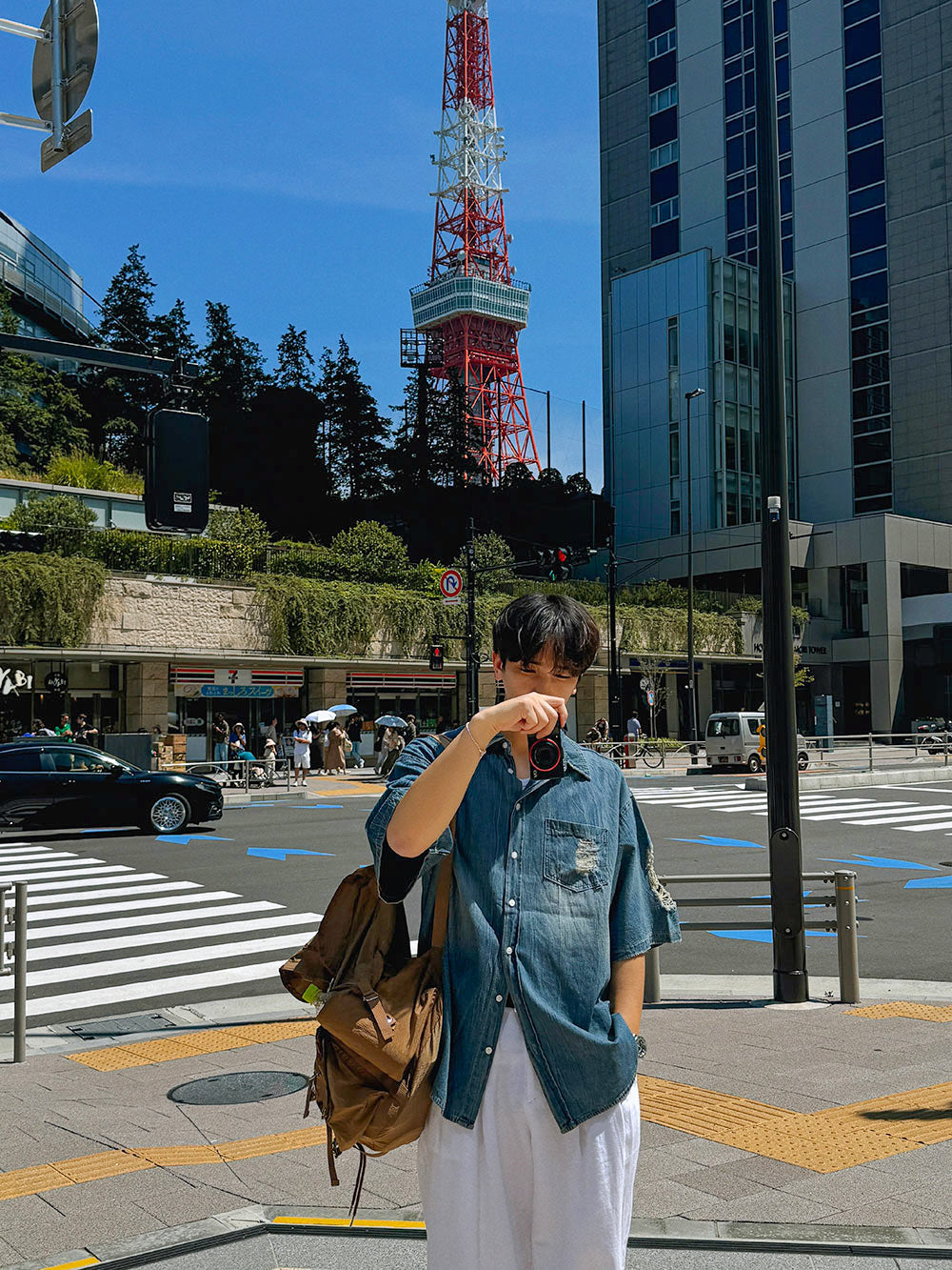 煙燻短袖牛仔襯衫