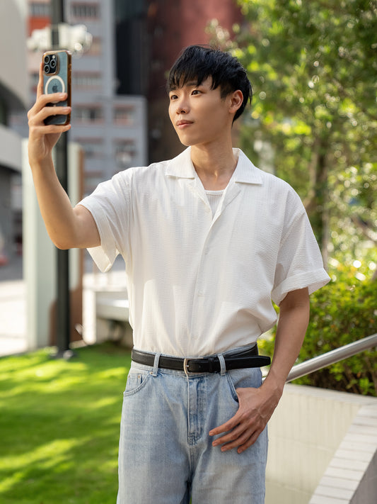 微光壓紋短袖襯衫