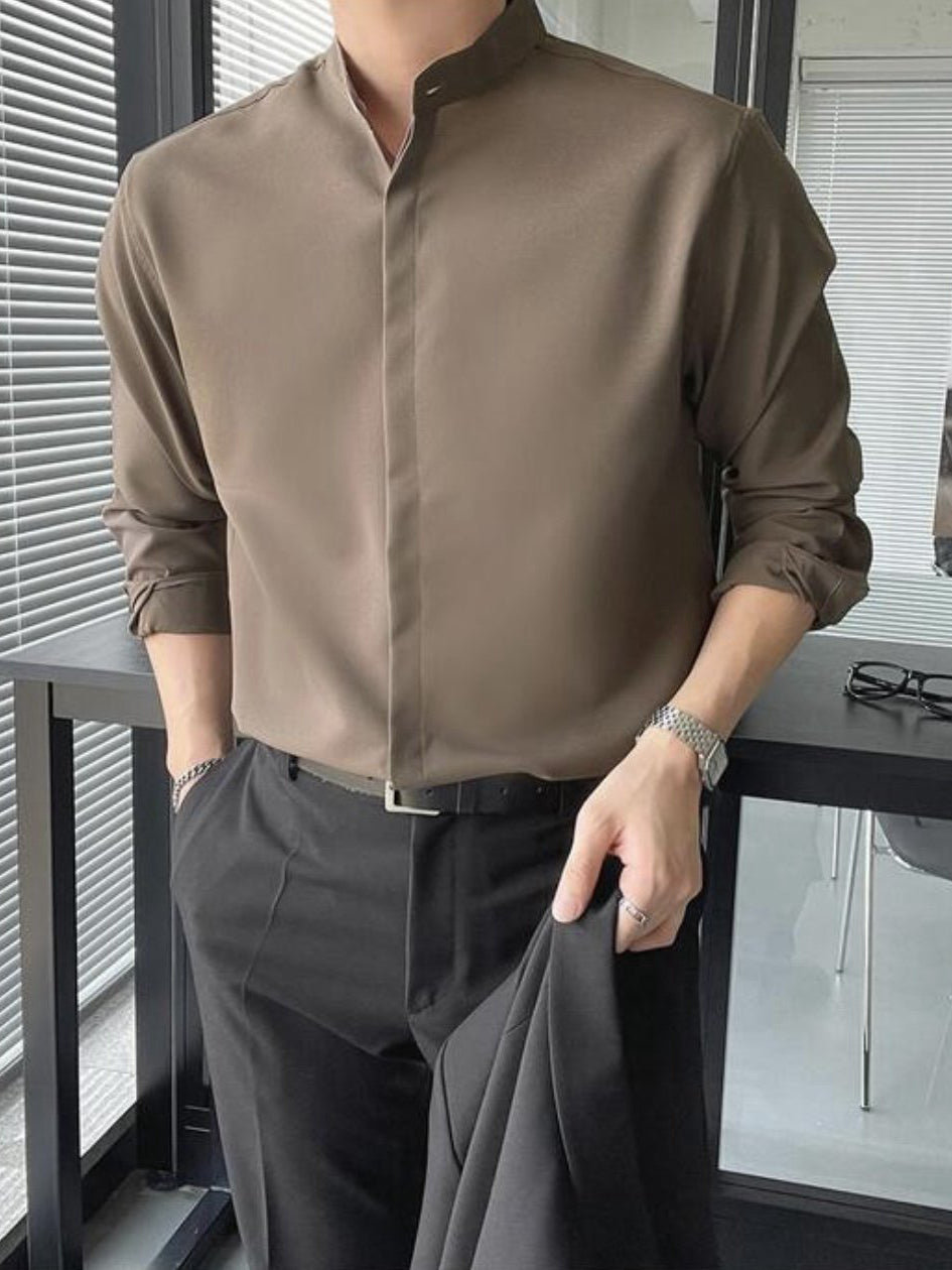 首爾輕立領藏鈕襯衫