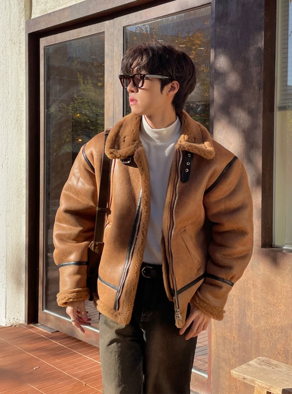 首爾麂皮毛領外套