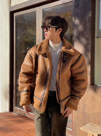 首爾麂皮毛領外套