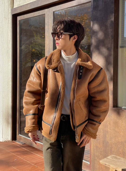 首爾麂皮毛領外套