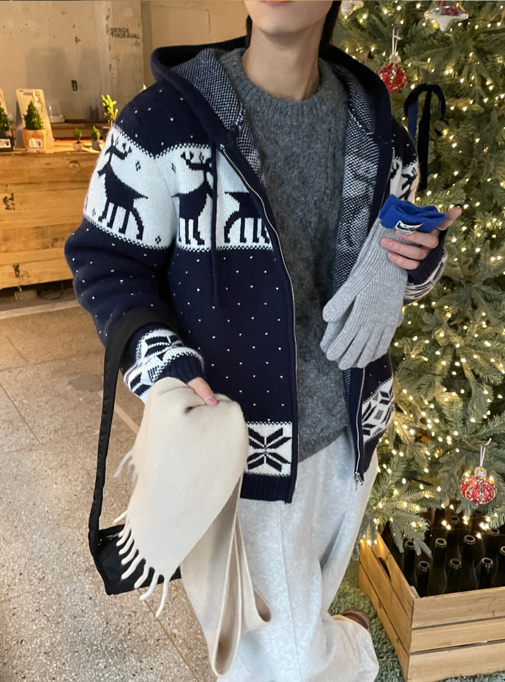 冬日針織連帽外套