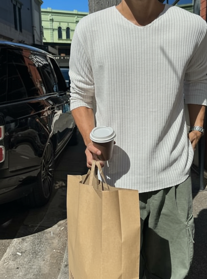 絨紋寬鬆半V領針織上衣