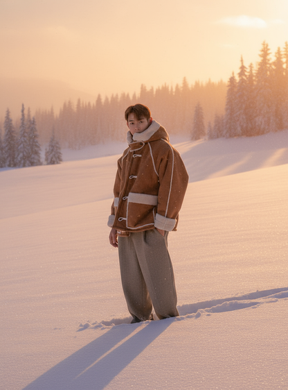 雪地厚毛連帽外套