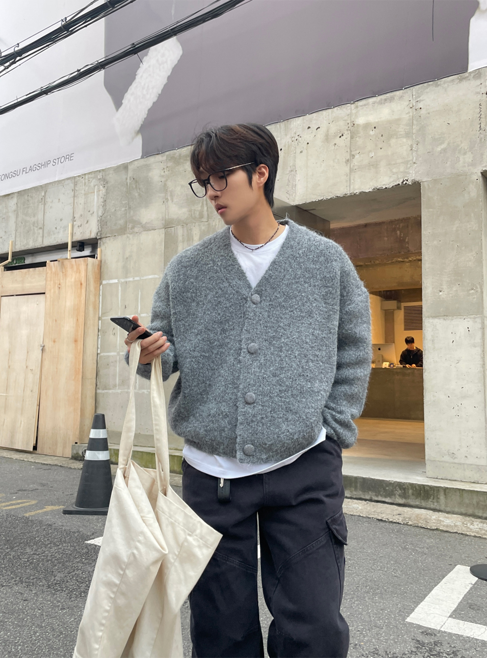 冬日霧感開胸針織外套