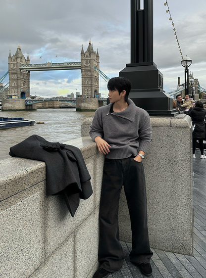 高領斜紋短款針織上衣