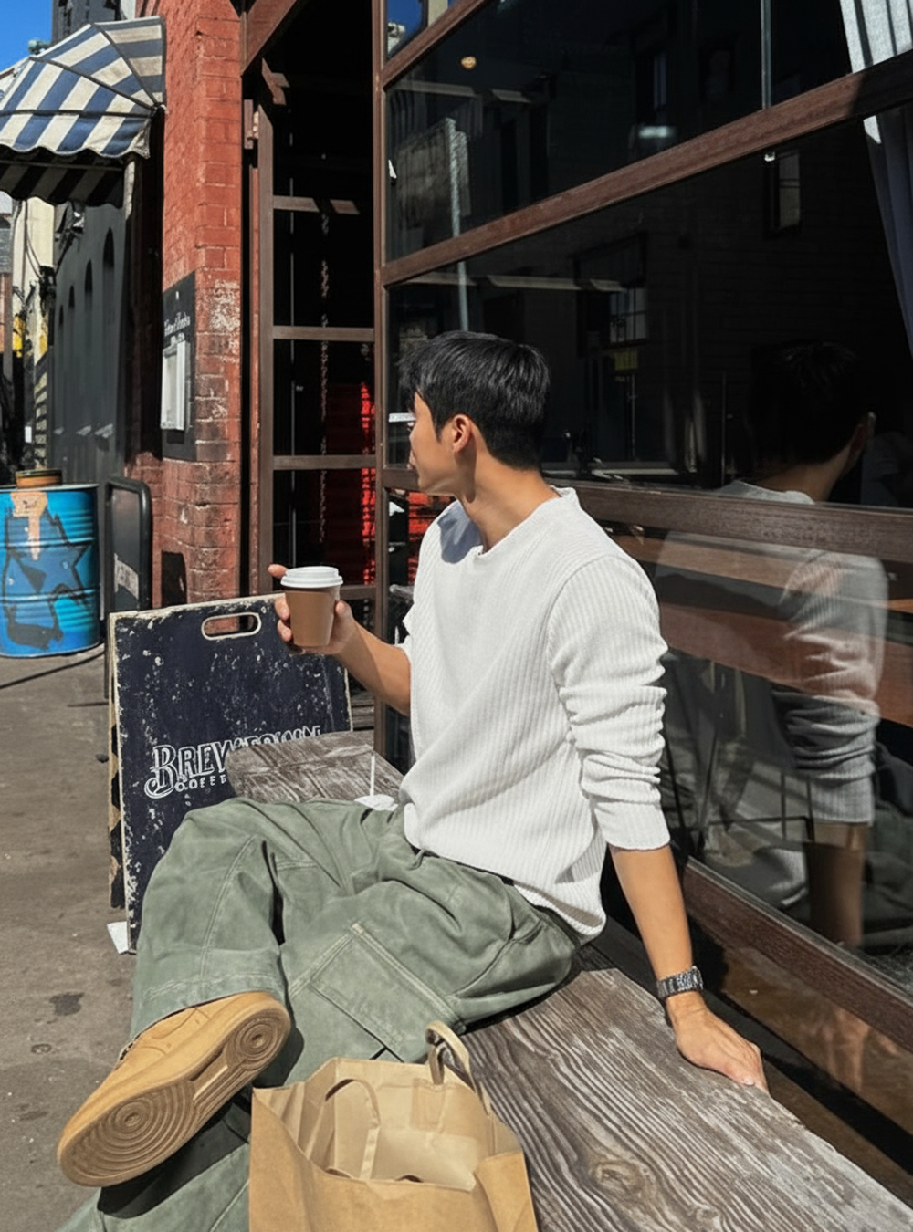 絨紋寬鬆半V領針織上衣