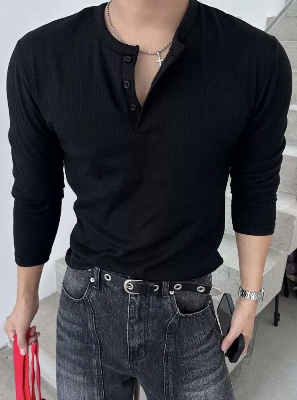 首爾羅紋薄肌長袖上衣