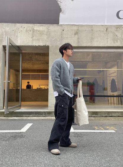 冬日霧感開胸針織外套