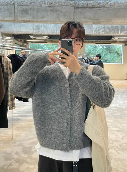 冬日霧感開胸針織外套