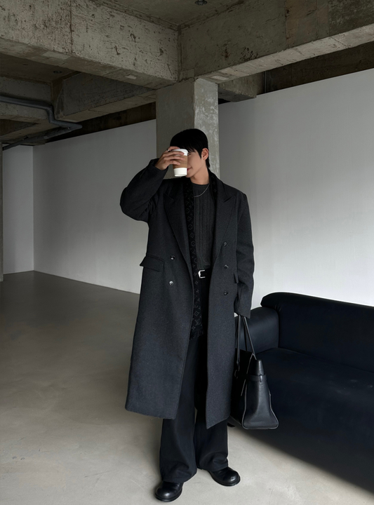 午夜鈕扣長版大衣