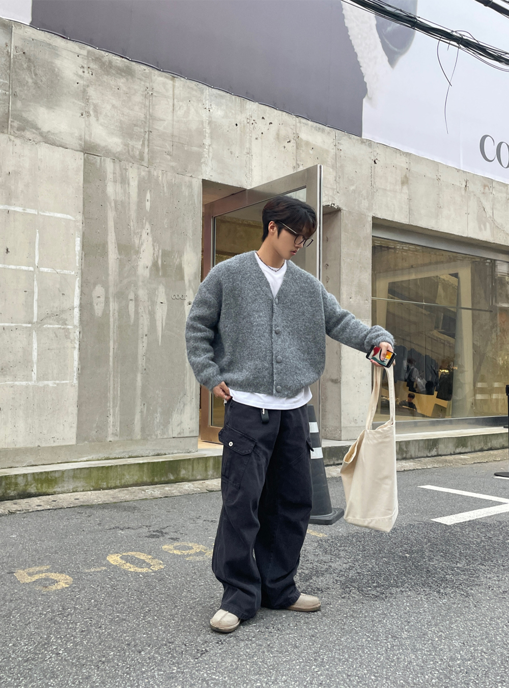 冬日霧感開胸針織外套