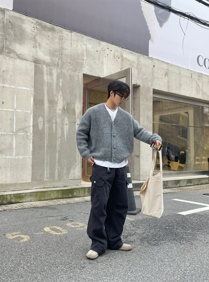 冬日霧感開胸針織外套