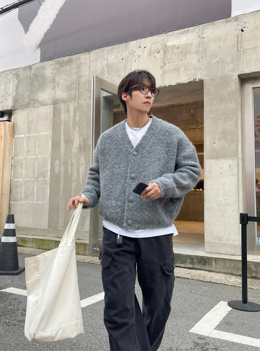 冬日霧感開胸針織外套