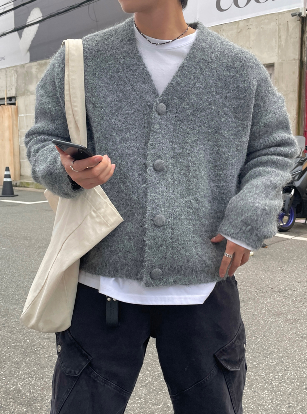 冬日霧感開胸針織外套