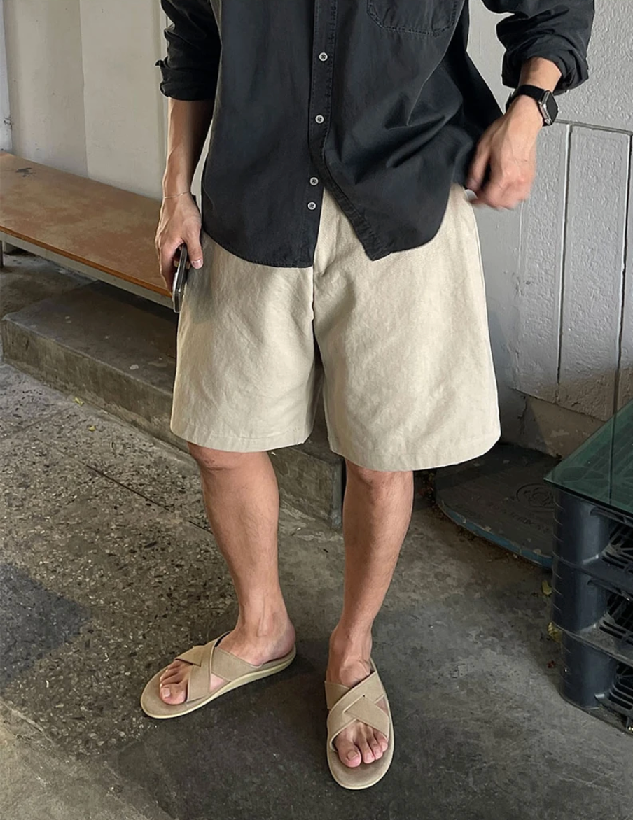 韓系休閒感單褶短褲
