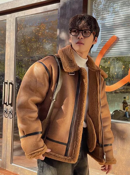 首爾麂皮毛領外套