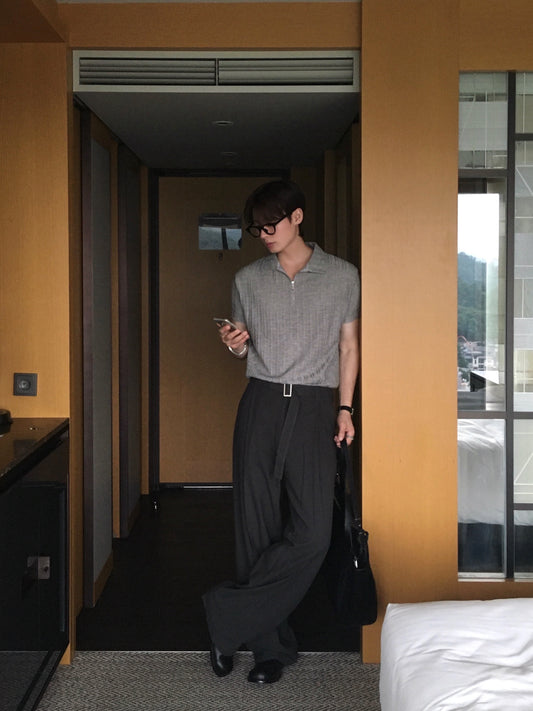 韓系寬鬆腰帶長褲