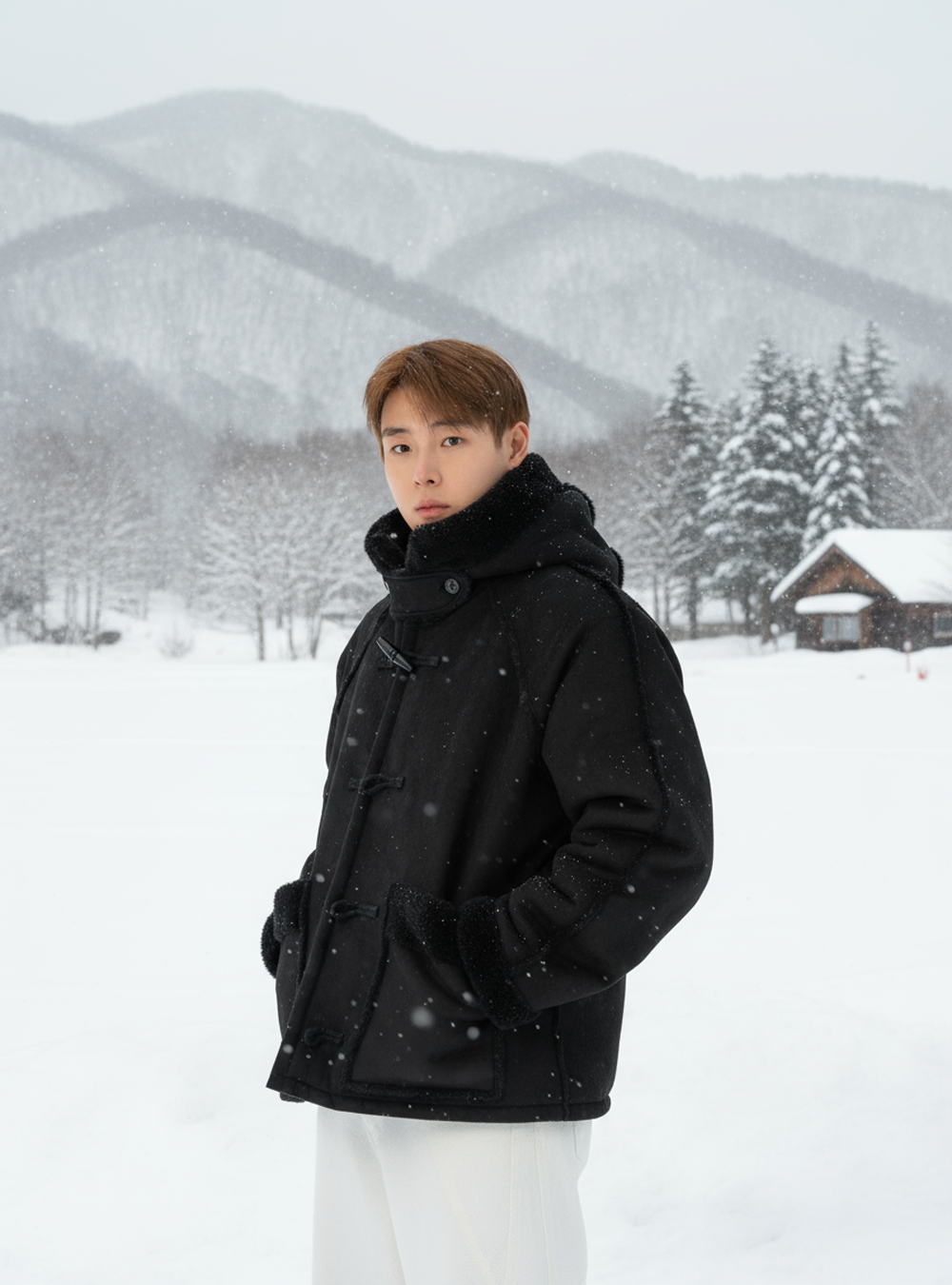 雪地厚毛連帽外套