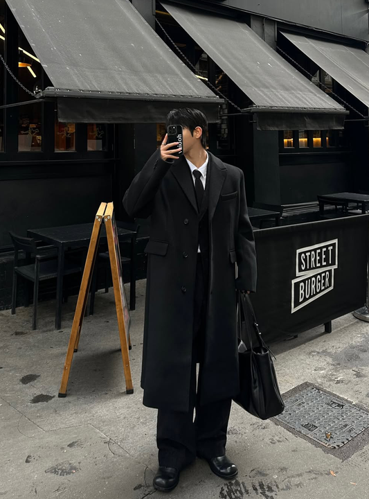 午夜鈕扣長版大衣