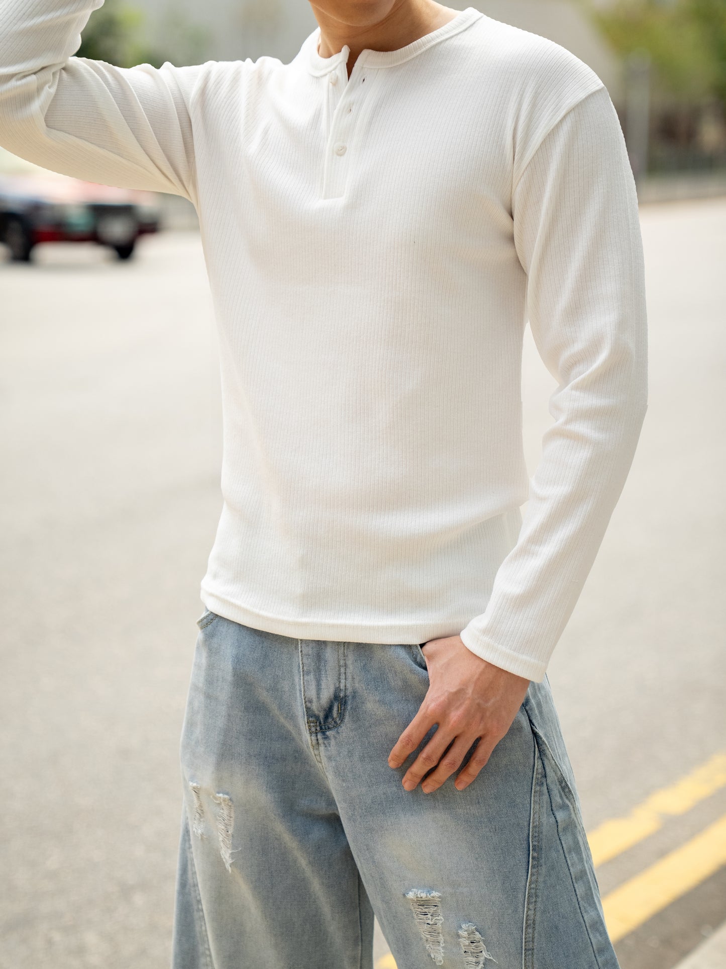 首爾羅紋薄肌長袖上衣