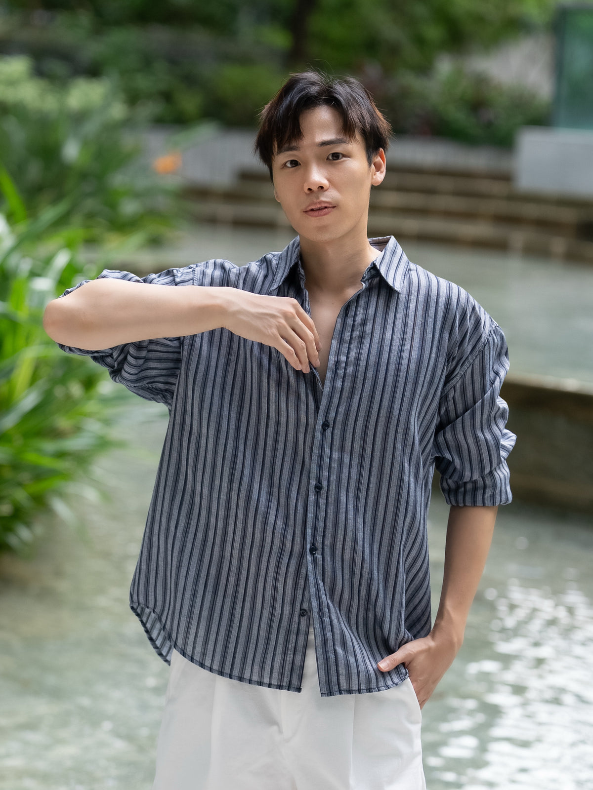 垂墜質感條紋襯衫