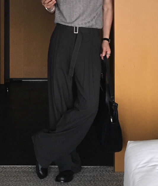 韓系寬鬆腰帶長褲