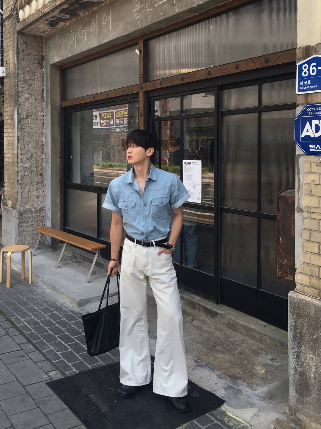 清爽日常牛仔短袖襯衫