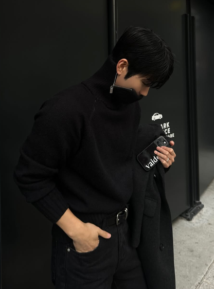 高領斜紋短款針織上衣