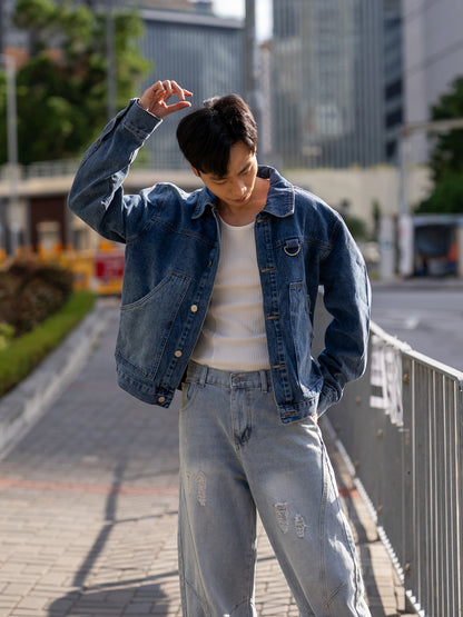 復古扣飾短版牛仔外套