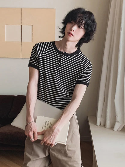 條紋亨利領羅紋上衣