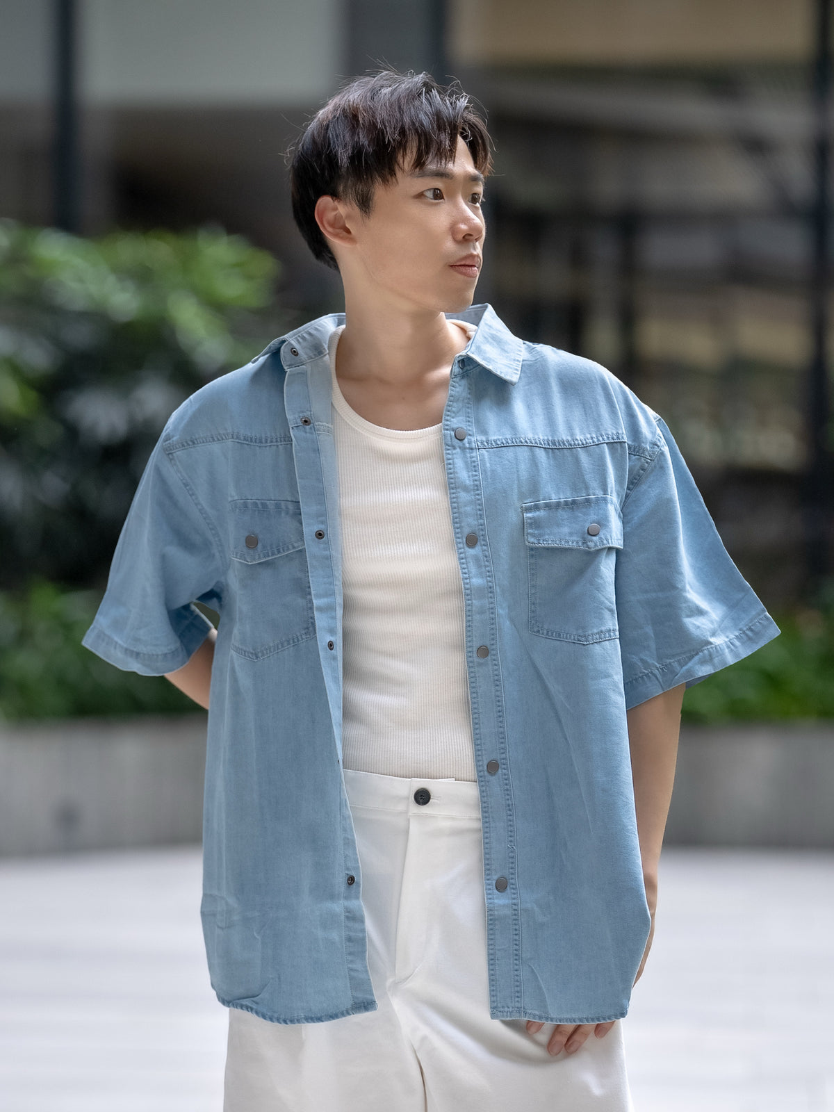 清爽日常牛仔短袖襯衫