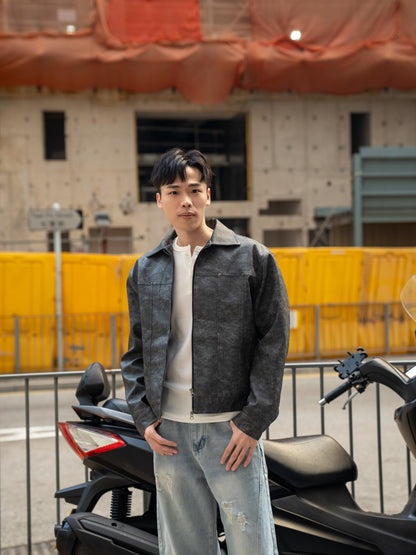 首爾洗水紋皮革外套