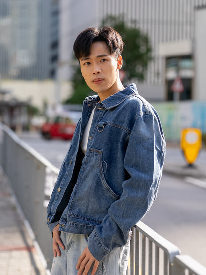 復古扣飾短版牛仔外套