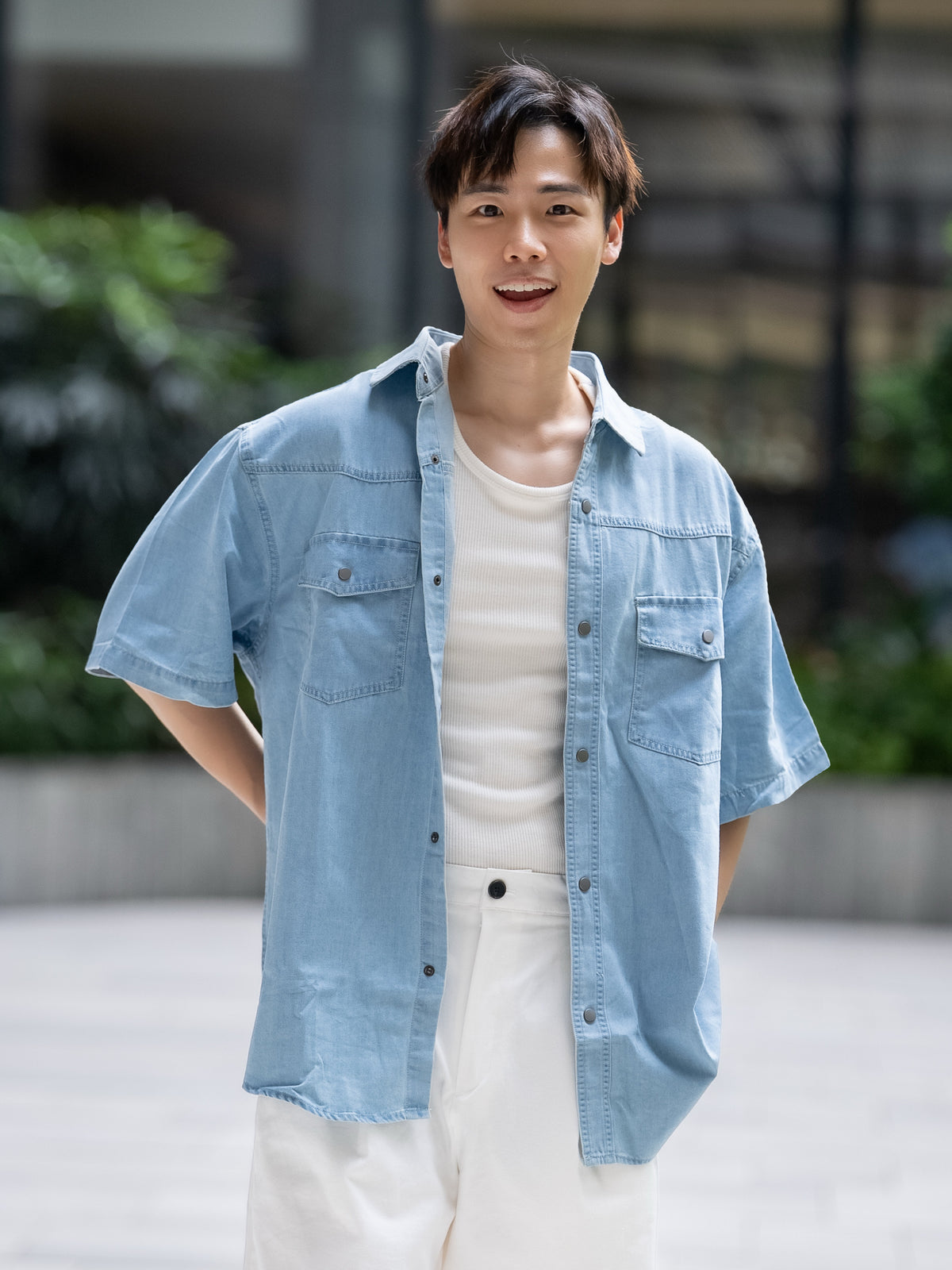 清爽日常牛仔短袖襯衫