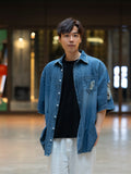 煙燻短袖牛仔襯衫