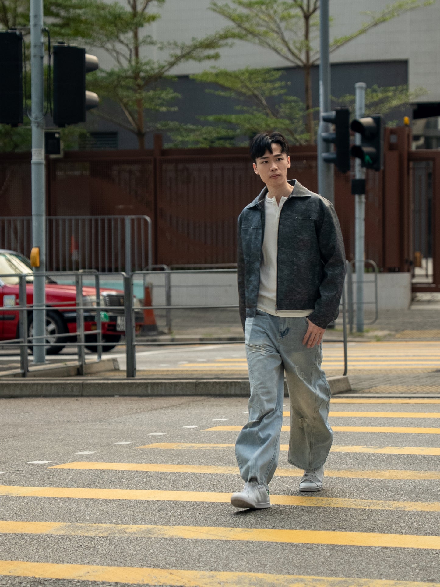 首爾洗水紋皮革外套