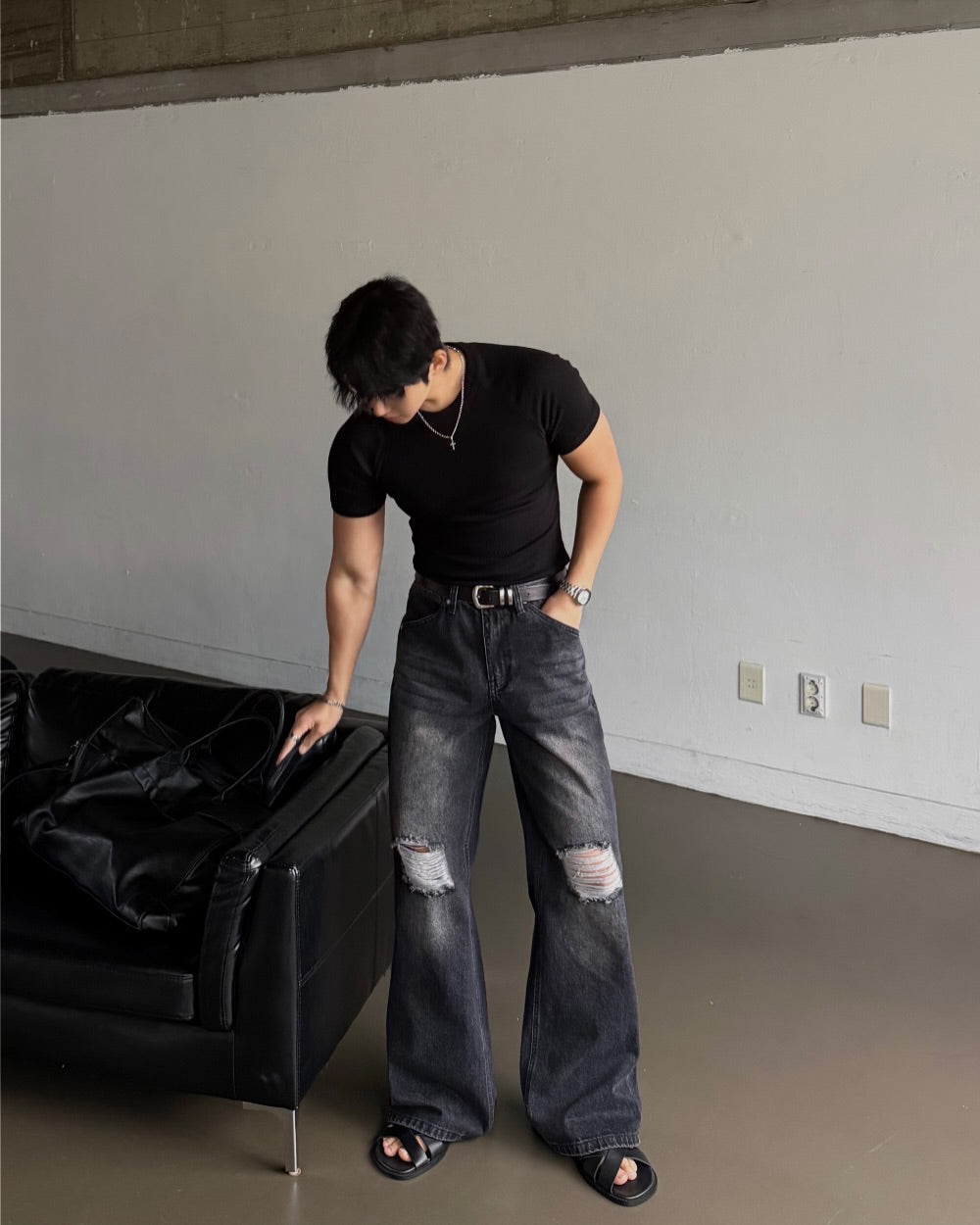 首爾割痕微喇叭牛仔褲