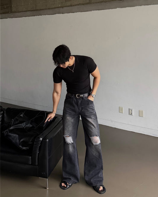 首爾割痕微喇叭牛仔褲