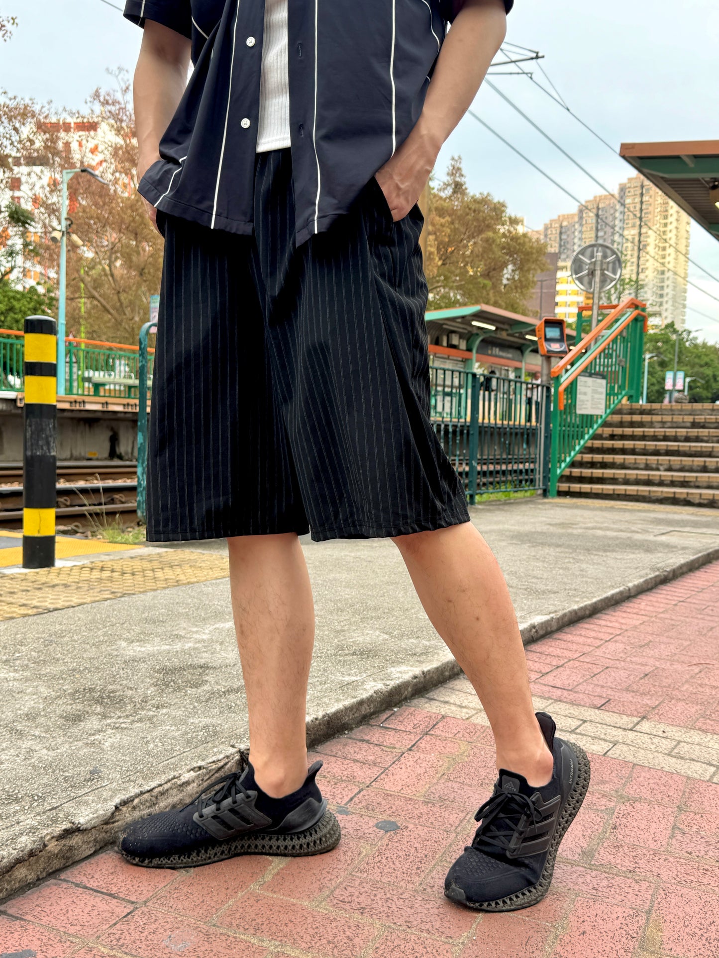 微風條紋橡筋短褲