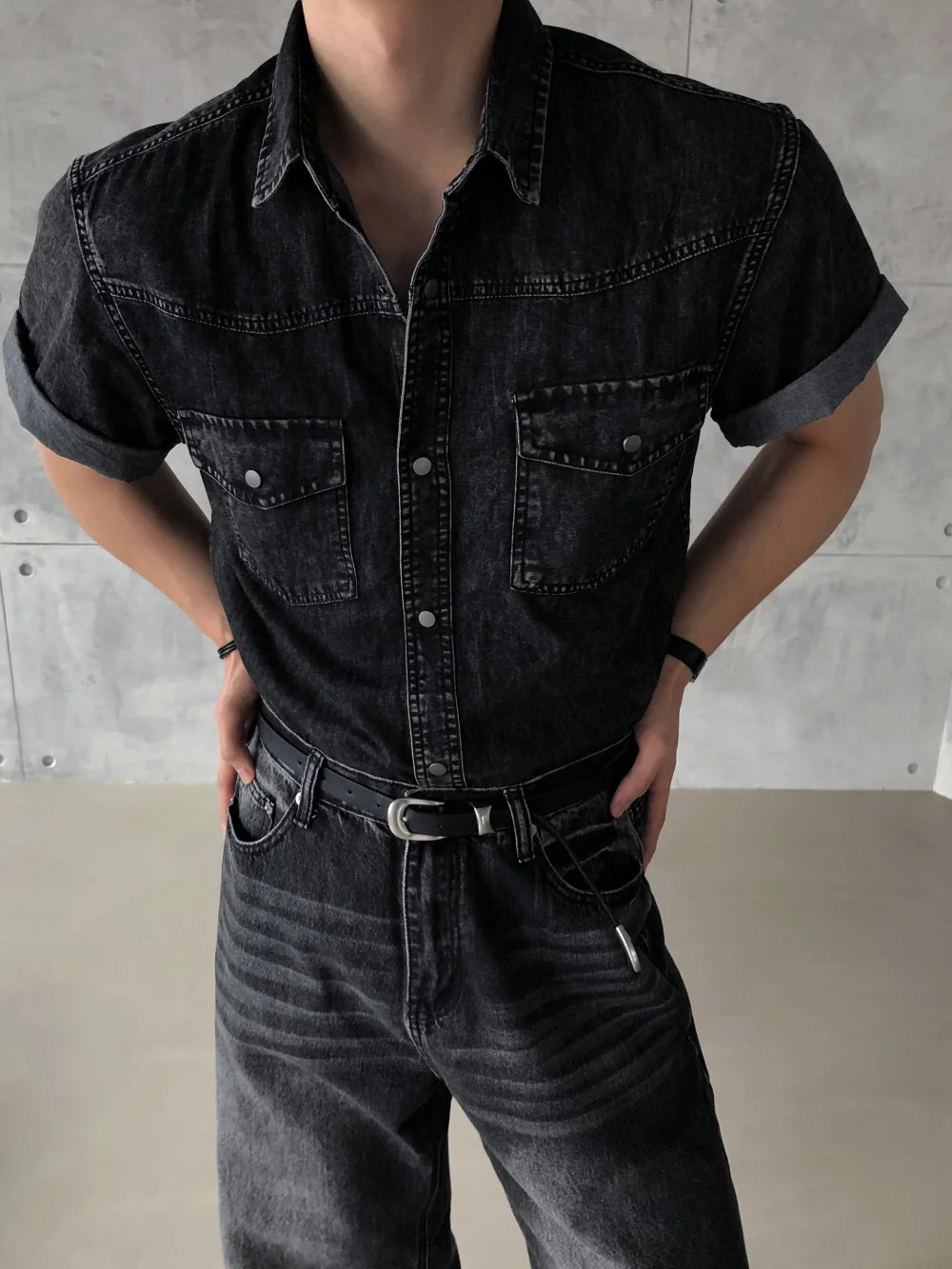 清爽日常牛仔短袖襯衫