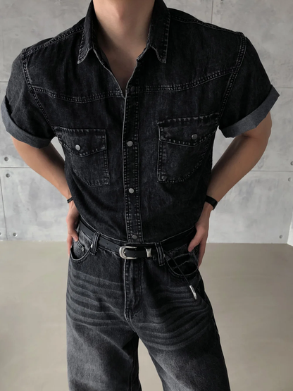 清爽日常牛仔短袖襯衫