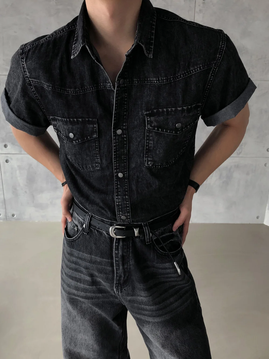 清爽日常牛仔短袖襯衫