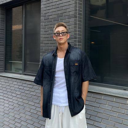 雙袋復古洗水牛仔襯衫