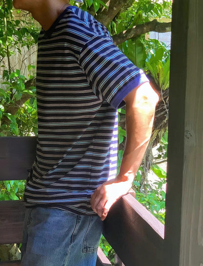 復古撞色條紋短袖上衣