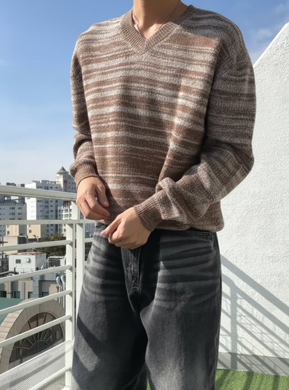 大地混色V領針織上衣