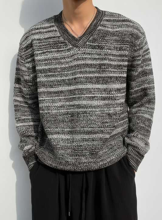 大地混色V領針織上衣