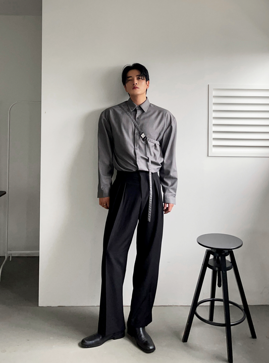 設計師肩帶長袖襯衫